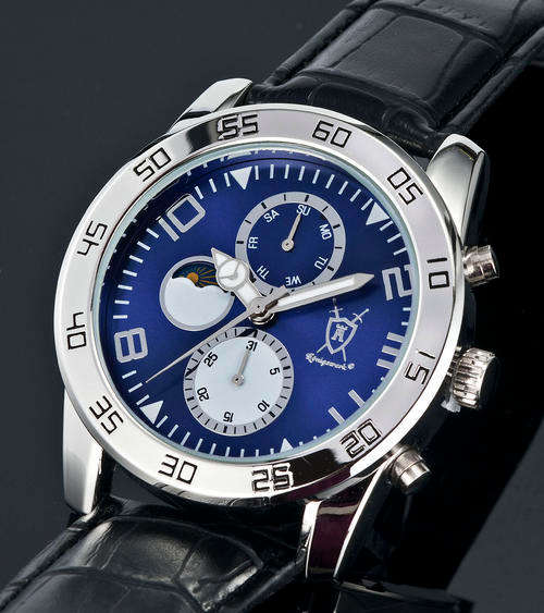 Brand New Koningswerk Blue Metalic Face With Genuine Black Leather Strap